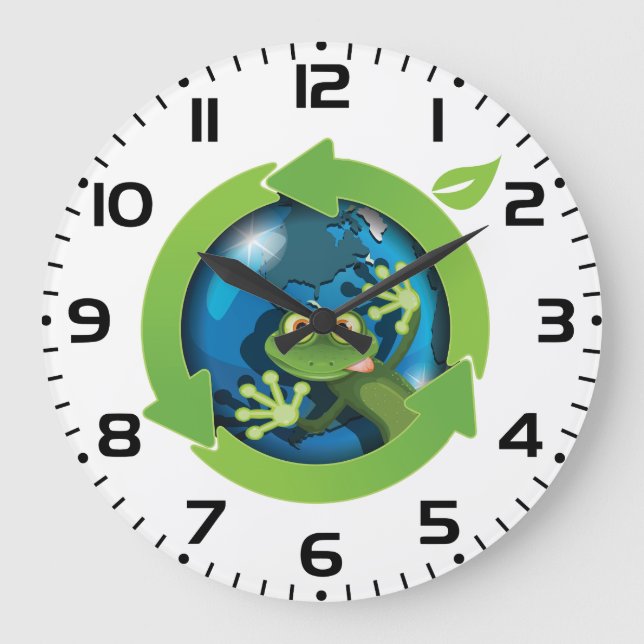 Reloj Redondo Grande Frog Earth Day Recycling Eco Friendly (Anverso)