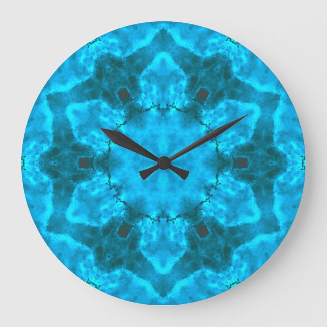 Reloj Redondo Grande Frosty Ice Blue Snowflake Kaleidoscope No Numbers (Anverso)