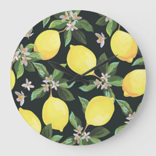 Reloj Redondo Grande Fruta limón: Diseño de patrones sin foco