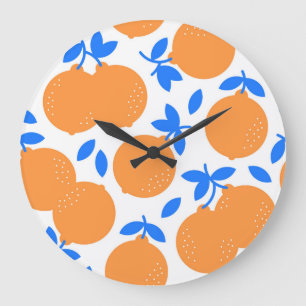 Reloj Redondo Grande Fruta naranja: Exquisito patrón azulado.