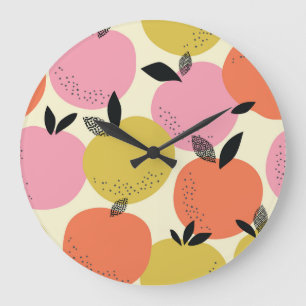 Reloj Redondo Grande Fruta naranja, Patrón De Verano Sin Marea.