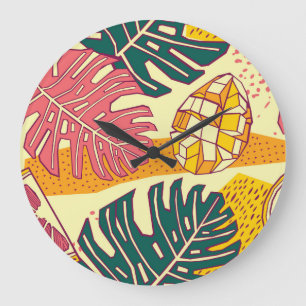 Reloj Redondo Grande Fruta tropical: Diseño de patrones vibrantes