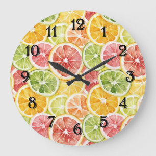 Reloj Redondo Grande Frutas Cítricas Lima Limón Naranja Toronja