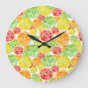 Reloj Redondo Grande Frutas cítricas: vibrante palmada de tres colores
