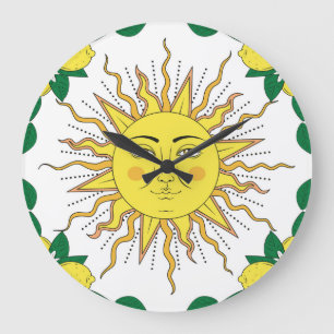 Reloj Redondo Grande Frutas de limón tropical, cara de sol.