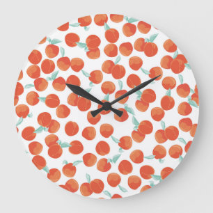 Reloj Redondo Grande Frutas de melocotón sin mar, patrón de verano.