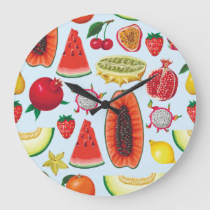 Reloj Redondo Grande Frutas Exóticas: Impresión a la moda sin problemas