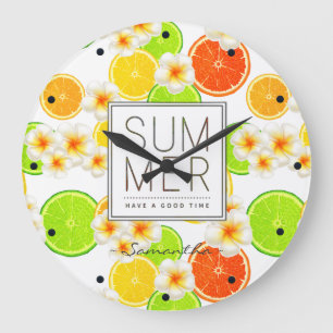 Reloj Redondo Grande Frutas frescas del verano y flores exóticas del