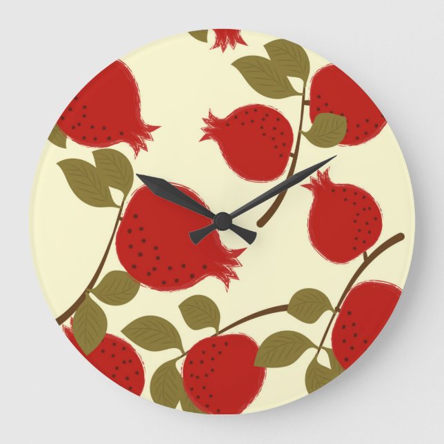 Reloj Redondo Grande Frutas granadas: fondo amarillo Personalizado (Anverso)