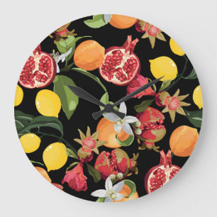 Reloj Redondo Grande Frutas tropicales: fondo exótico sin foco