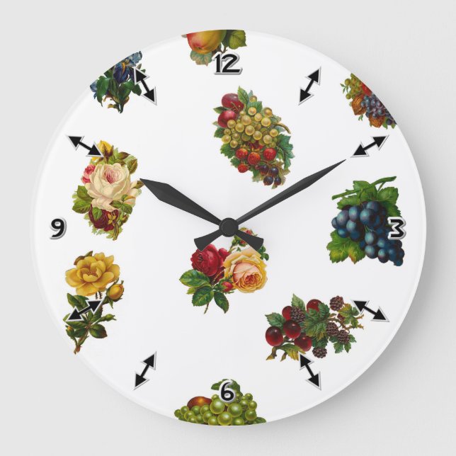 Reloj Redondo Grande Frutas y flores de época (Anverso)