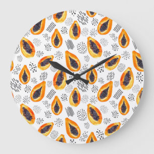 Reloj Redondo Grande Fruto de la papaya: acuarela abstracta.
