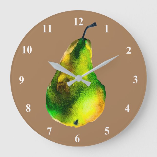 Reloj Redondo Grande Fruto verde acuarela (Anverso)