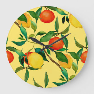 Reloj Redondo Grande Frutos cítricos, acuarela vibrante.