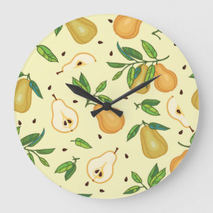 Reloj Redondo Grande Frutos del oído amarillo: Ilustracion vintage.