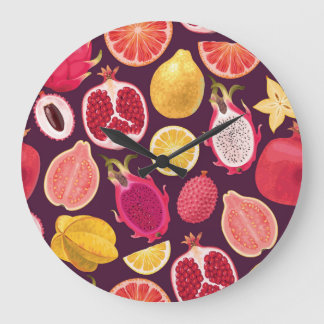Reloj Redondo Grande Frutos exóticos: patrón incoloro y sin costuras