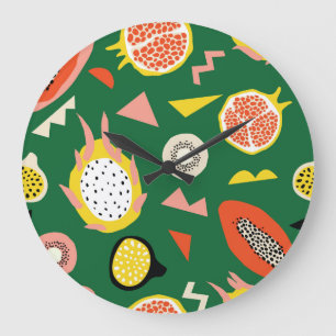 Reloj Redondo Grande Frutos tropicales: un patrón vibrante y sin fisura