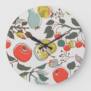 Reloj Redondo Grande Frutos variados, coloridos y sin costuras.
