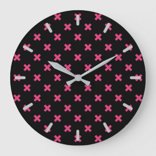 Reloj Redondo Grande Fuchsia cruza puntos en negro