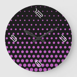 Reloj Redondo Grande Fuchsia Polka Dot Modern Black
