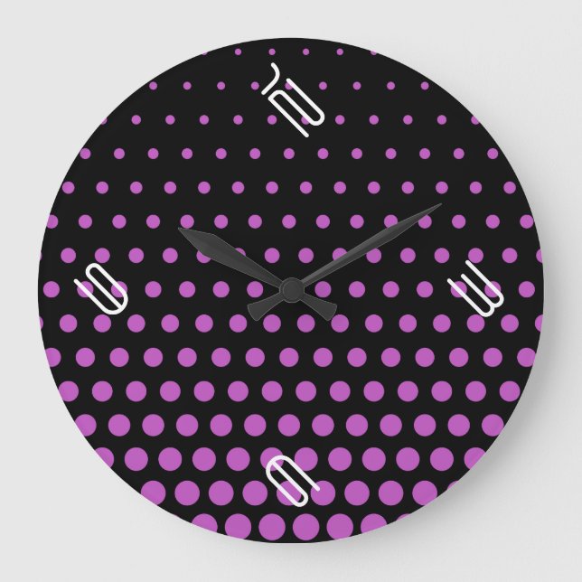 Reloj Redondo Grande Fuchsia Polka Dot Modern Black (Anverso)