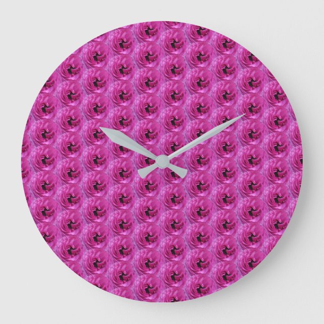 Reloj Redondo Grande Fuchsia Ranunculus - Diseño floral moderno (Anverso)