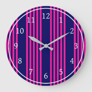 Reloj Redondo Grande Fuchsia y azul marino de cinco rayas patrón