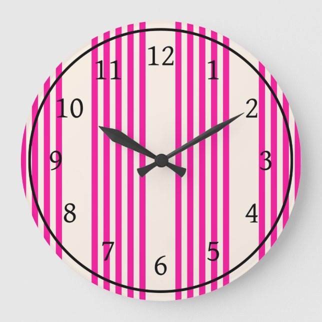 Reloj Redondo Grande Fuchsia y beige cinco rayas (Anverso)