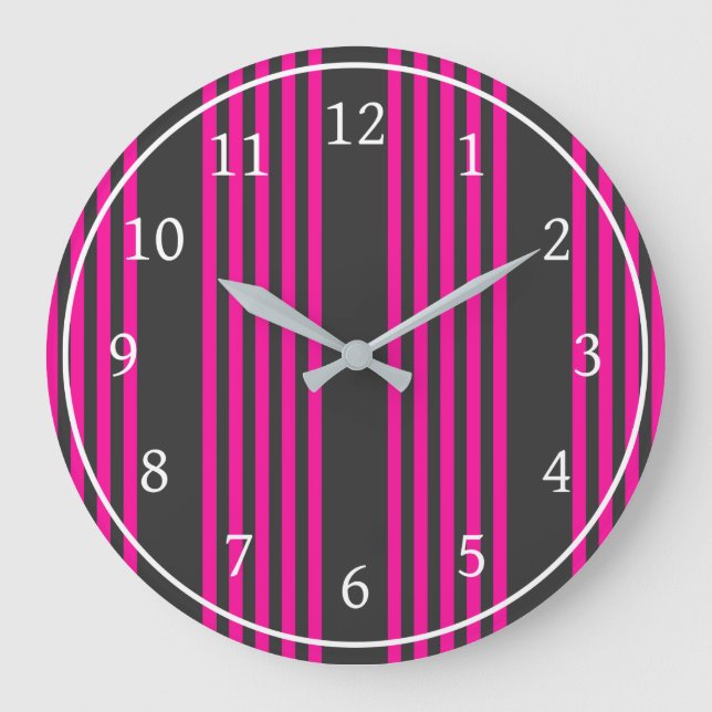 Reloj Redondo Grande Fuchsia y carbón vegetal de cinco rayas (Anverso)