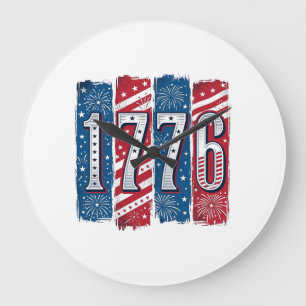 Reloj Redondo Grande Fuegos Artificiales Patrióticos de 1776 Diseño Vec