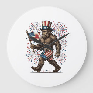 Reloj Redondo Grande Fuegos Artificiales Patrióticos Sasquatch Grabado