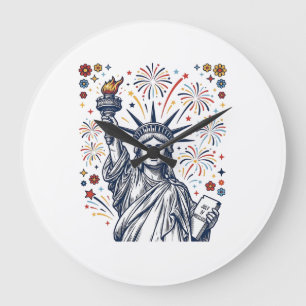 Reloj Redondo Grande Fuegos Artificiales Vintage Liberty Diseño Vectori