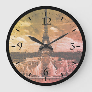 Reloj Redondo Grande Fuente Vintage Francia París Torre Eiffel Grande C