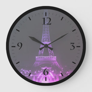 Reloj Redondo Grande Fuente vintage París Torre Eiffel noche Grande Cl