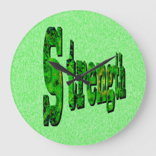 Reloj Redondo Grande Fuerza, palabra de motivación de color verde dimen
