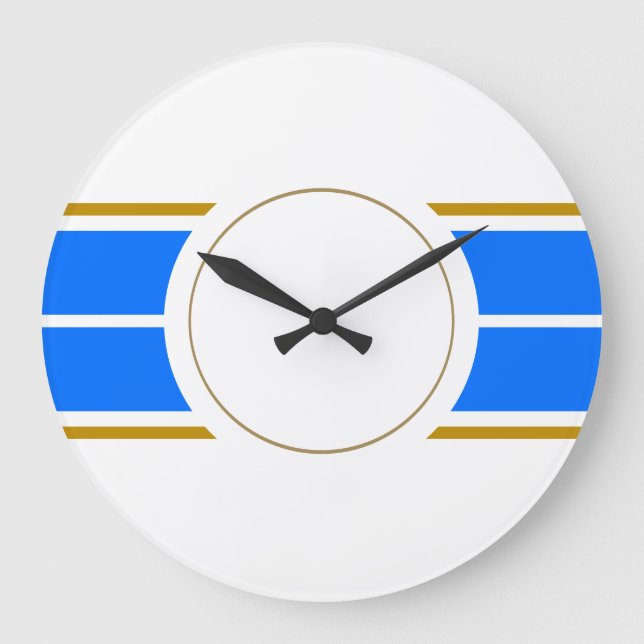 Reloj Redondo Grande Fun atlético brillante Carreras azul franjas en bl (Anverso)