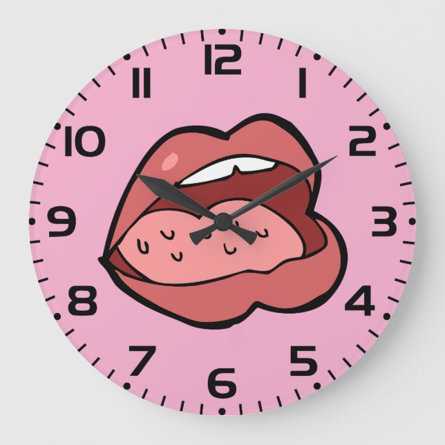Reloj Redondo Grande Fun Cartoon Open Mouth and Lips (Anverso)