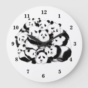 Reloj Redondo Grande Fun Pandas Clock - Big Hugs - Black White Painting