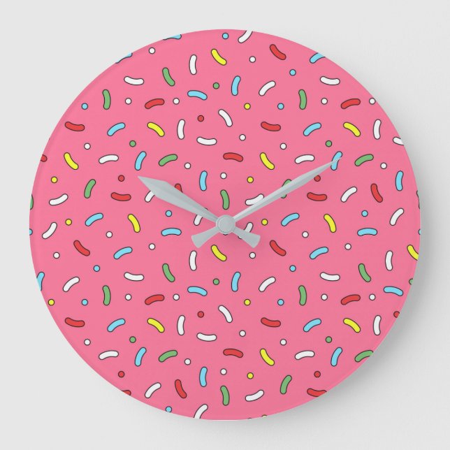 Reloj Redondo Grande Fun Pink Candy Sprinkles Pattern (Anverso)