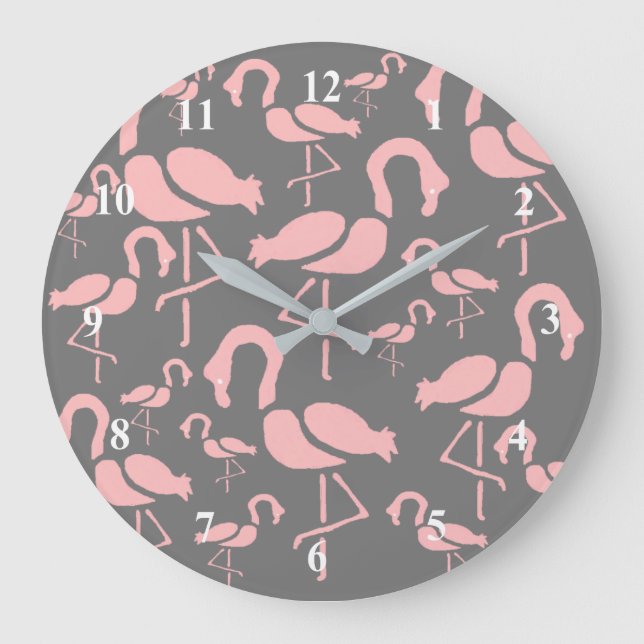 Reloj Redondo Grande Fun Pink Flamingo bird art (Anverso)