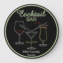 Fun Retro Home Coctail Bar Wall Clock