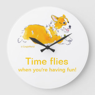 Reloj Redondo Grande Fun Time Flies Corgi Clock