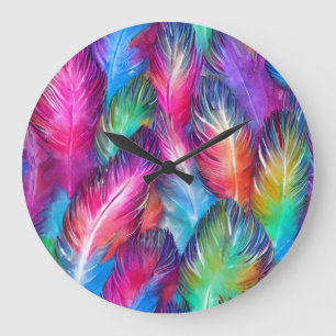 Reloj Redondo Grande Fun Trendy Colorful Feather Pattern