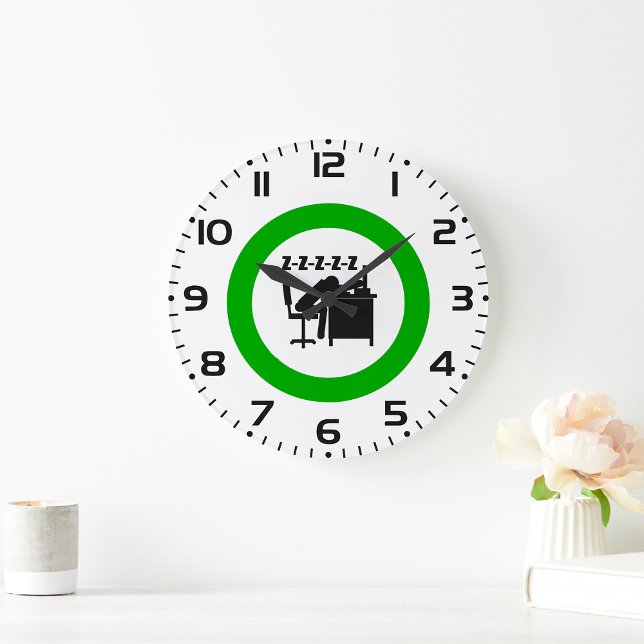 Reloj Redondo Grande Fundadosa trabajadora de oficina durmiendo en el e (Subido por el creador)