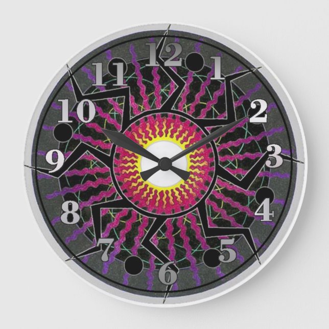 Reloj Redondo Grande Funky Abstract Sun Rays Wall Clock (Anverso)
