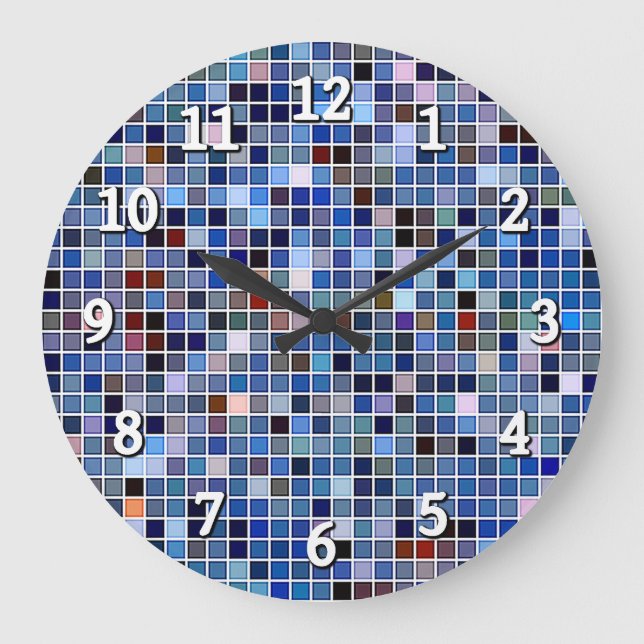 Reloj Redondo Grande Funky Blue 'Bathroom Tiles' Pattern (Anverso)