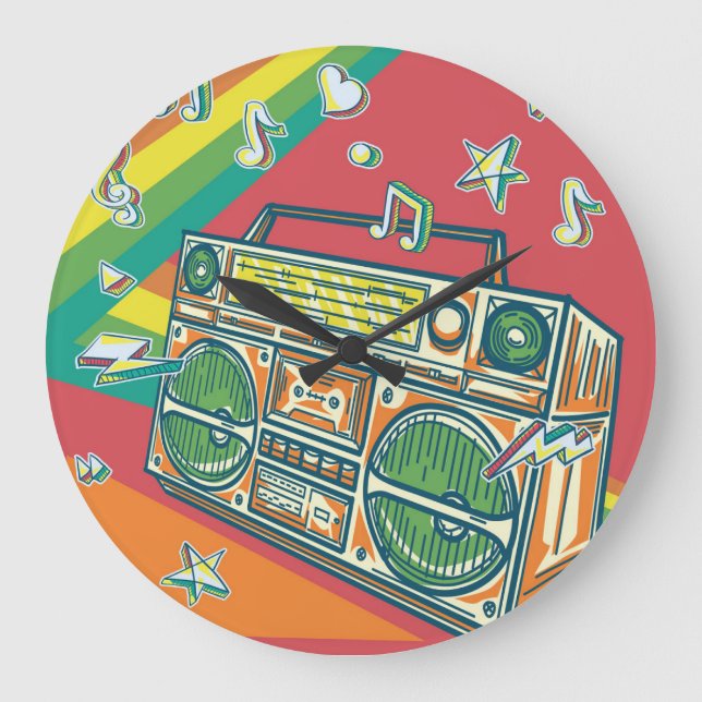 Reloj Redondo Grande Funky Boom Box Colorous Design (Anverso)