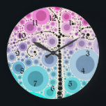 Reloj Redondo Grande Funky Colorful Scroll Tree Circles Bubbles Pop Art<br><div class="desc">Funky Colorful Scroll Tree Pop Art Novedades Regalos con coloridos círculos concéntricos y burbujas en rosa,  púrpura,  verde azulada e índigo. "rosa y azul" "verde azulado y rosa" "árbol de desplazamiento" "arte pop colorido" "burbujas" "círculos" "colores" "funky" "niñita" "árbol" "burbujeante" "bonito" "lindo" "fresco"</div>