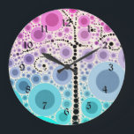 Reloj Redondo Grande Funky Colorful Scroll Tree Circles Bubbles Pop Art<br><div class="desc">Funky Colorful Scroll Tree Pop Art Novedades Regalos con coloridos círculos concéntricos y burbujas en rosa,  púrpura,  verde azulada e índigo. "rosa y azul" "verde azulado y rosa" "árbol de desplazamiento" "arte pop colorido" "burbujas" "círculos" "colores" "funky" "niñita" "árbol" "burbujeante" "bonito" "lindo" "fresco"</div>