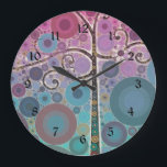 Reloj Redondo Grande Funky Colorful Scroll Tree Circles Bubbles Pop Art<br><div class="desc">Funky Colorful Scroll Tree Pop Art Novedades Regalos con coloridos círculos concéntricos y burbujas en color púrpura y agua. "púrpura y árbol de desplazamiento acuático" "círculo" "árbol de desplazamiento" "arte pop colorido" "burbujas" "círculos" "colores" "funky" "giratorio" "árbol" "burbujeante" "bonito" "lindo" "fresco"</div>
